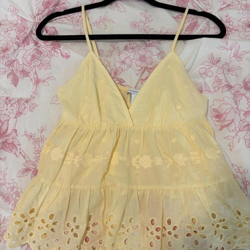 Pale Yellow Eyelet Embroidered Tiered Cami Top